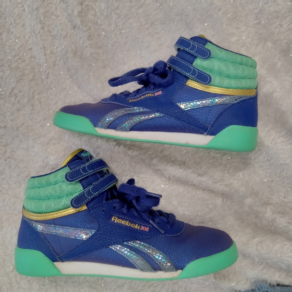 Reebok Classics Freestyle Blue & Aqua High Top Sneakers size 5 - Picture 4 of 8